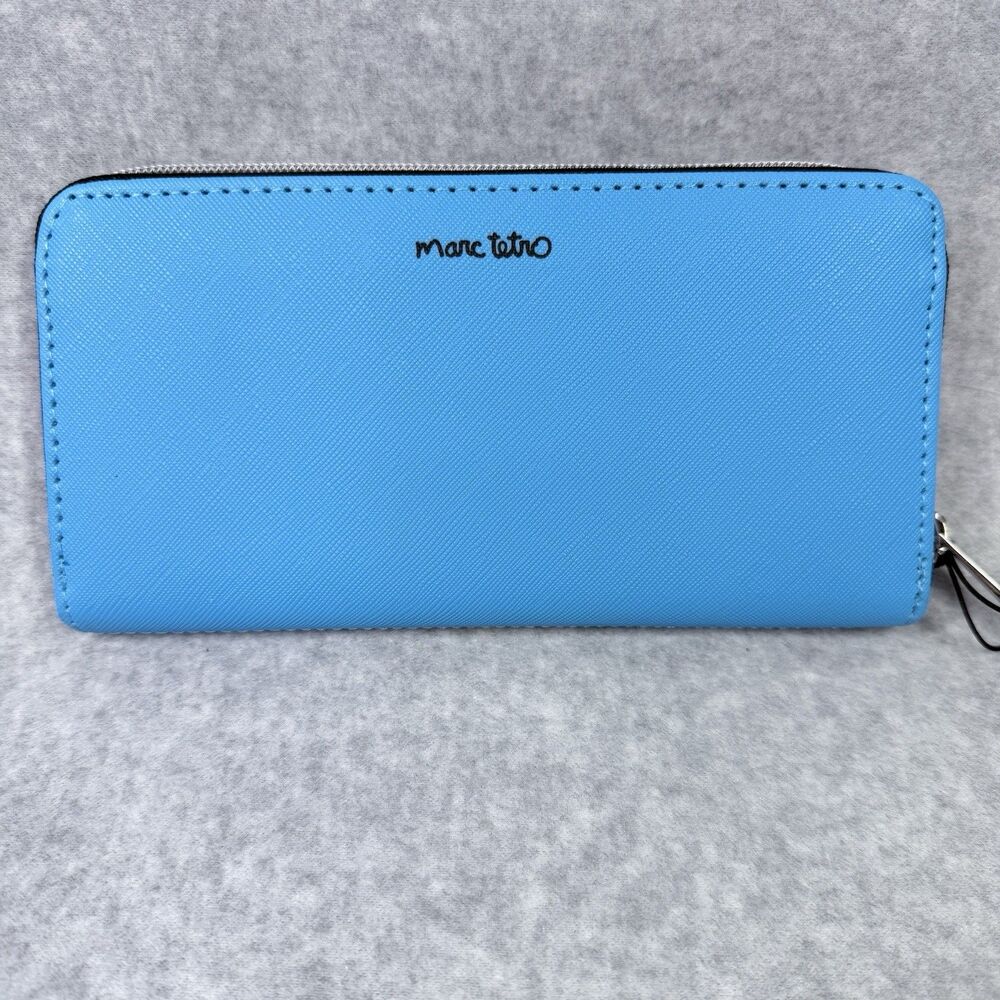 Marc Tetro Schnauzer Large Wallet Blue Zip Around Faux Leather Multi Compartment - Picture 3 of 10